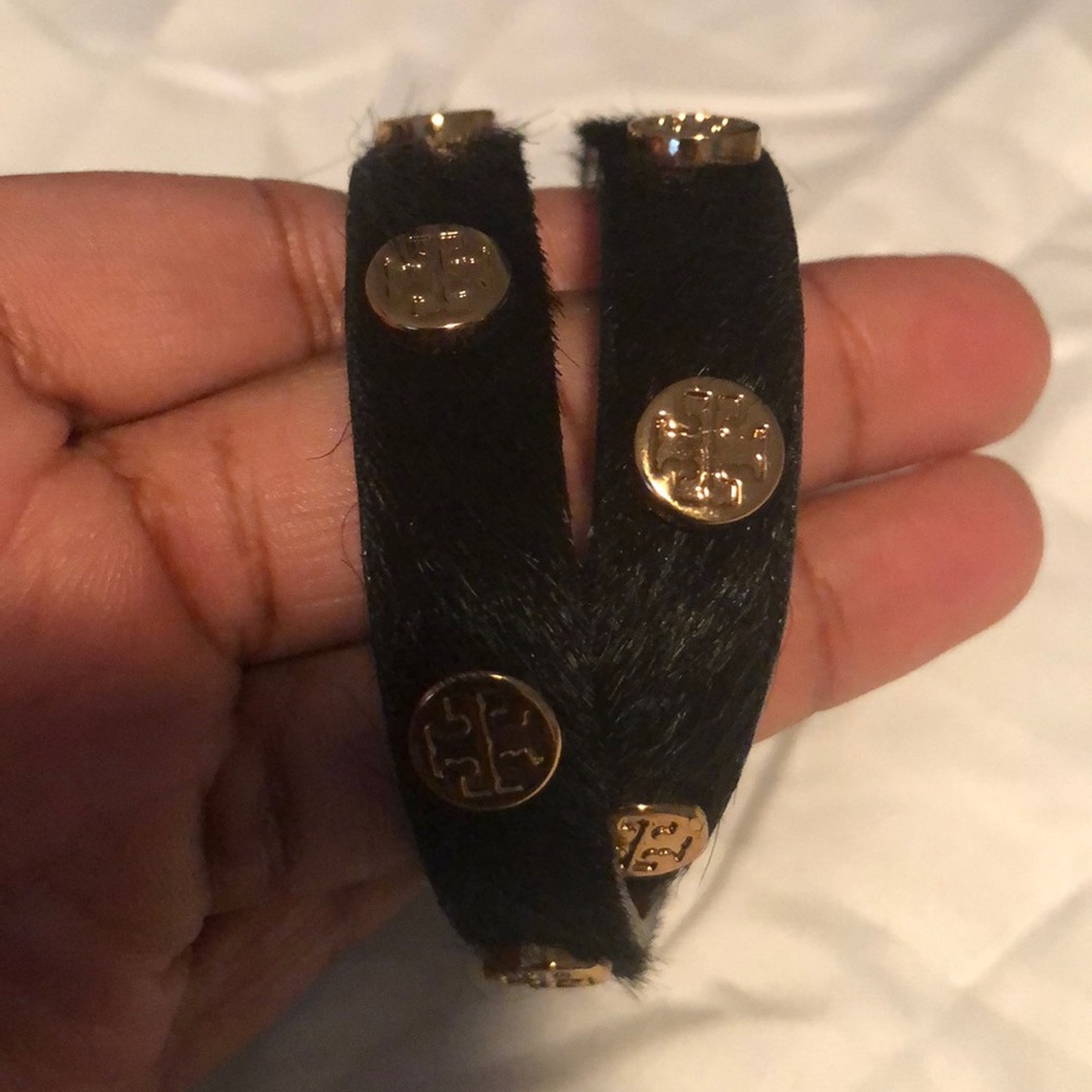Tory Burch Calf Hair Logo Studs Wrap Bracelet